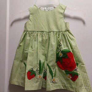 STARTING OUT Toddler Girl Green Gingham Dress w/Strawberry Appliques - 12 Months
